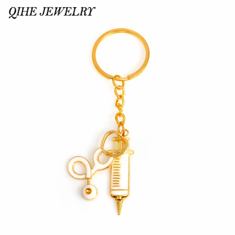 

QIHE JEWELRY Syringe & Stethoscope Charm Key Chains Keyring Nurse Doctor Med Student Nursing Student Medical Assistant Gif