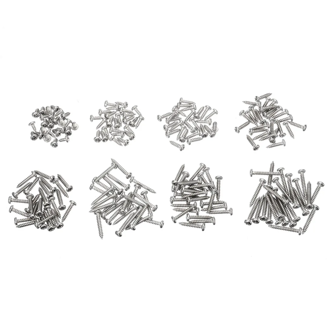 200pcs New M3 Self Tapping Screws Stainless Steel Pan Flat Head Self-Tapping Screws 8 Sizes Assortment Kits