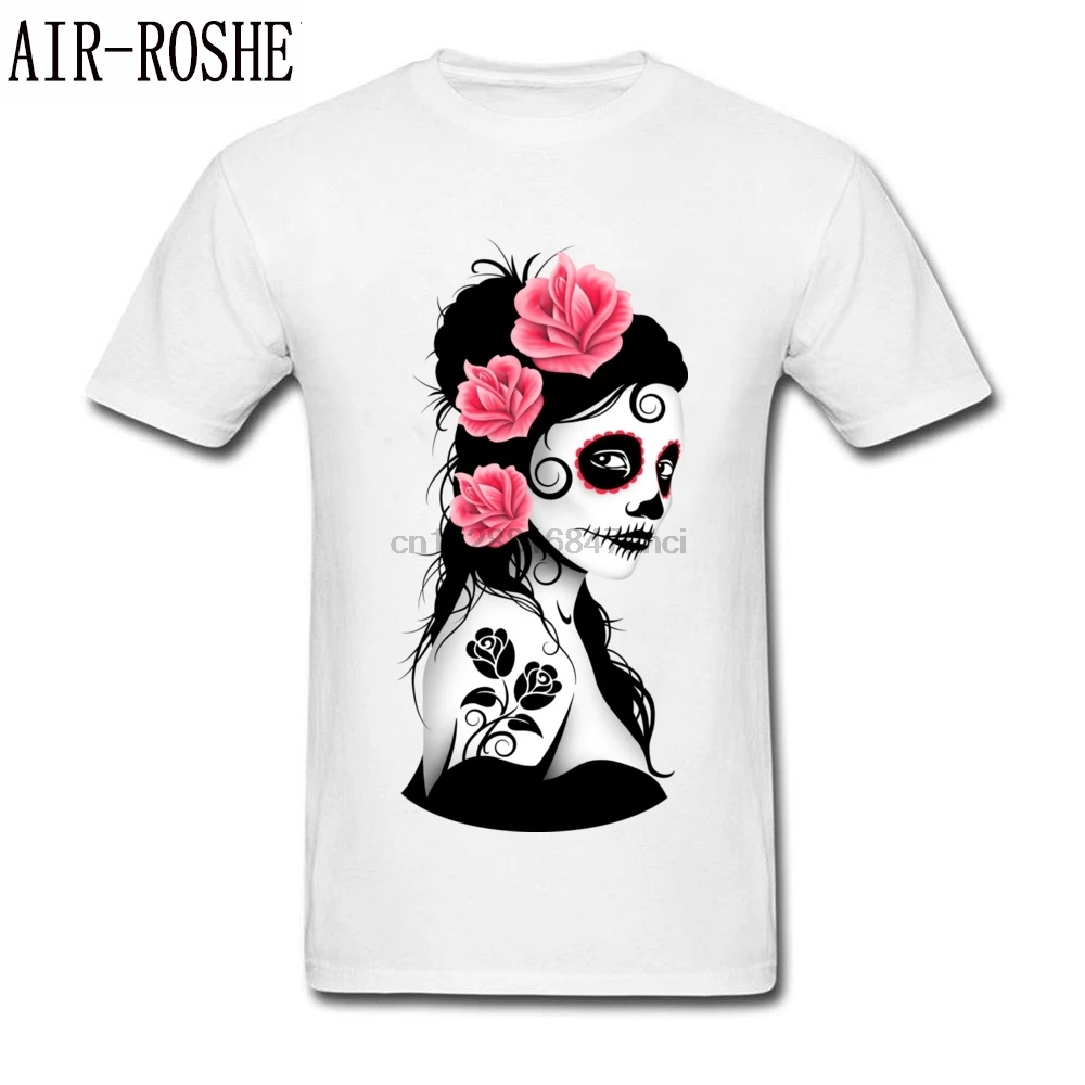 

Day Of The Dead Shirt Sugar Skull Girl With Rose Tattoo T Shirt Cool Fashion Summer Clothes For Men Big Tall Size XXXL 2018