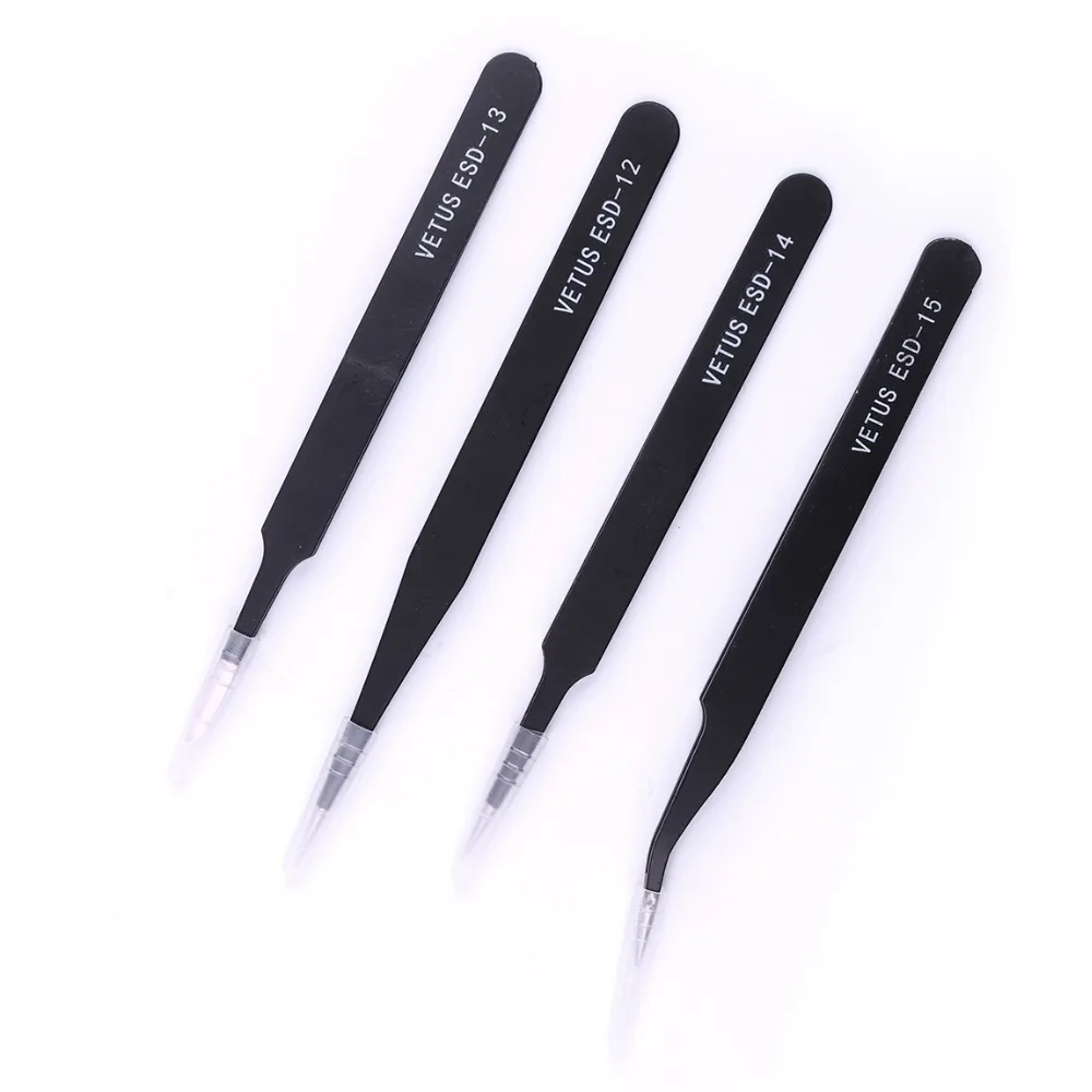 4Pcs Professional ANTI Tweezers tool ESD Tweezer Set Stainless