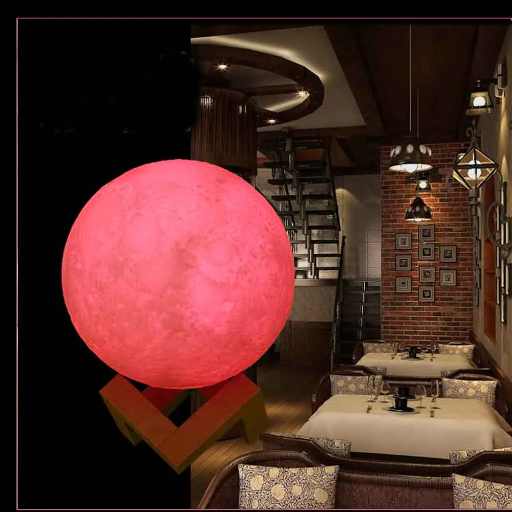 Pantalla 3D Recargable lampara Luna 2 cambio de Color Interruptor táctil dormitorio estantería noche luz inicio decoración rega Pantalla 3D Recargable lampara Luna 2 cambio de Color Interruptor táctil dormitorio estantería noche luz inicio decoración rega