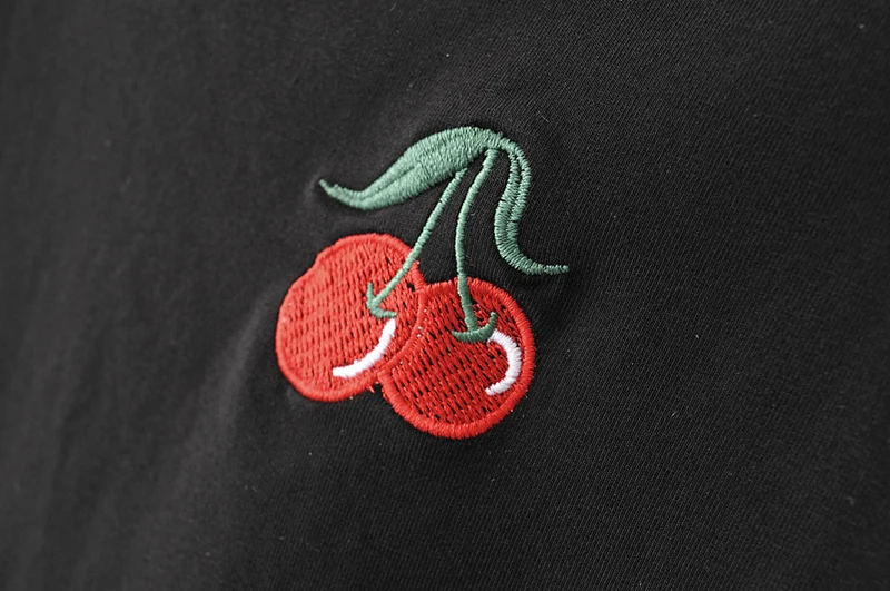 Women Short Sleeve Bodysuit with Embroidery cherry