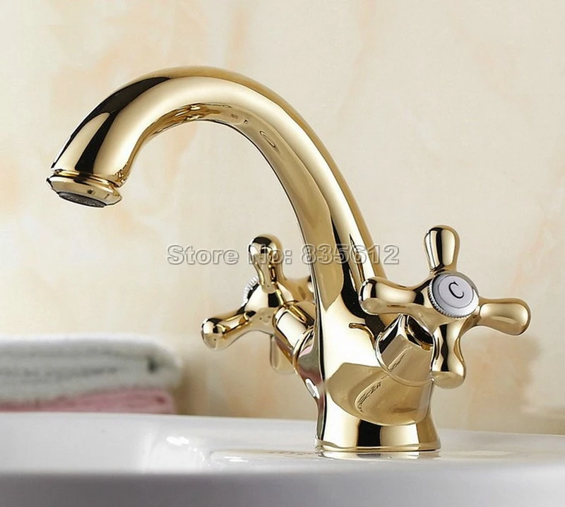 Contemporary Luxury Gold Color Brass Gooseneck Style Bathroom Faucet