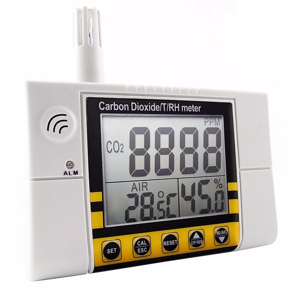 Детектор CO2 с сигнализацией, подключаемый к стене, диапазон 0~ 2000 ppm, RH, качество воздуха в помещении, датчик IAQ, измеритель качества воздуха
