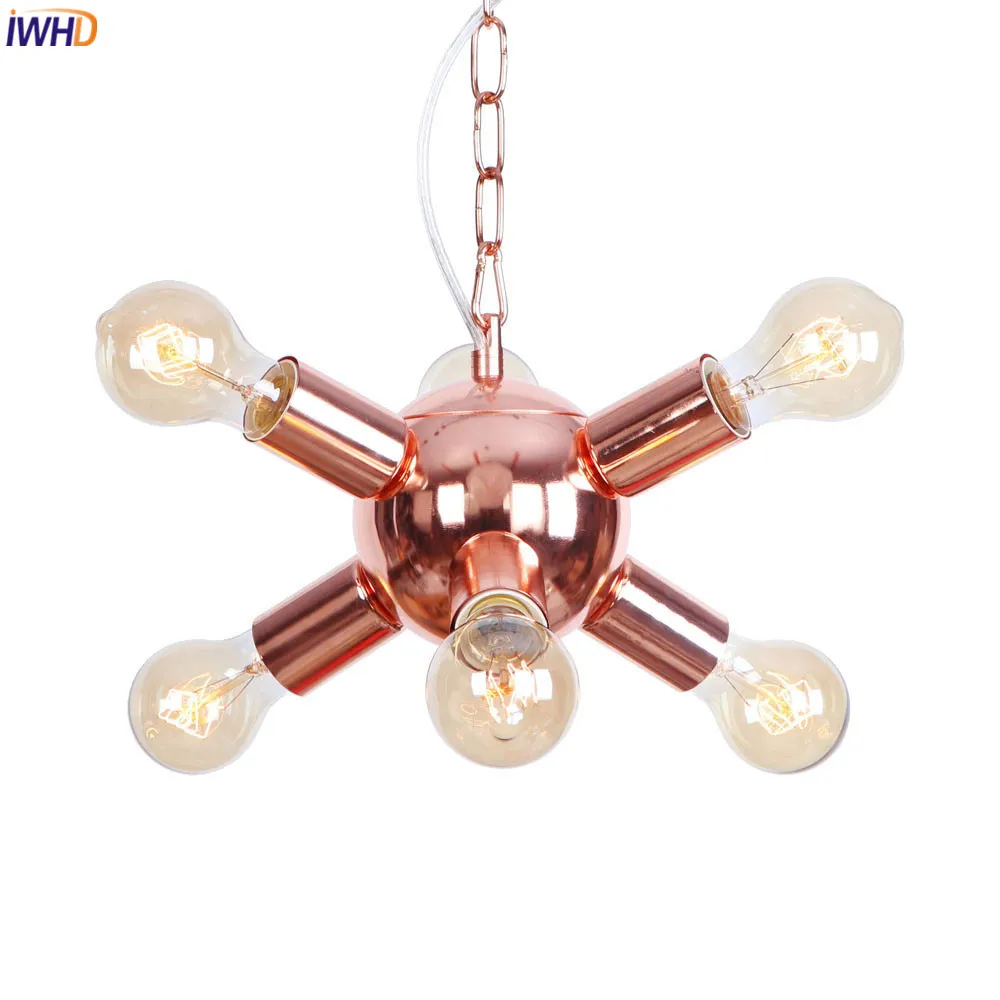 

IWHD Creative Nordic LED Pendant Lamp 6 Lights Golden LED Hanglamp Fixtures For Home Lighting Pendant Light Droplight Luminaire