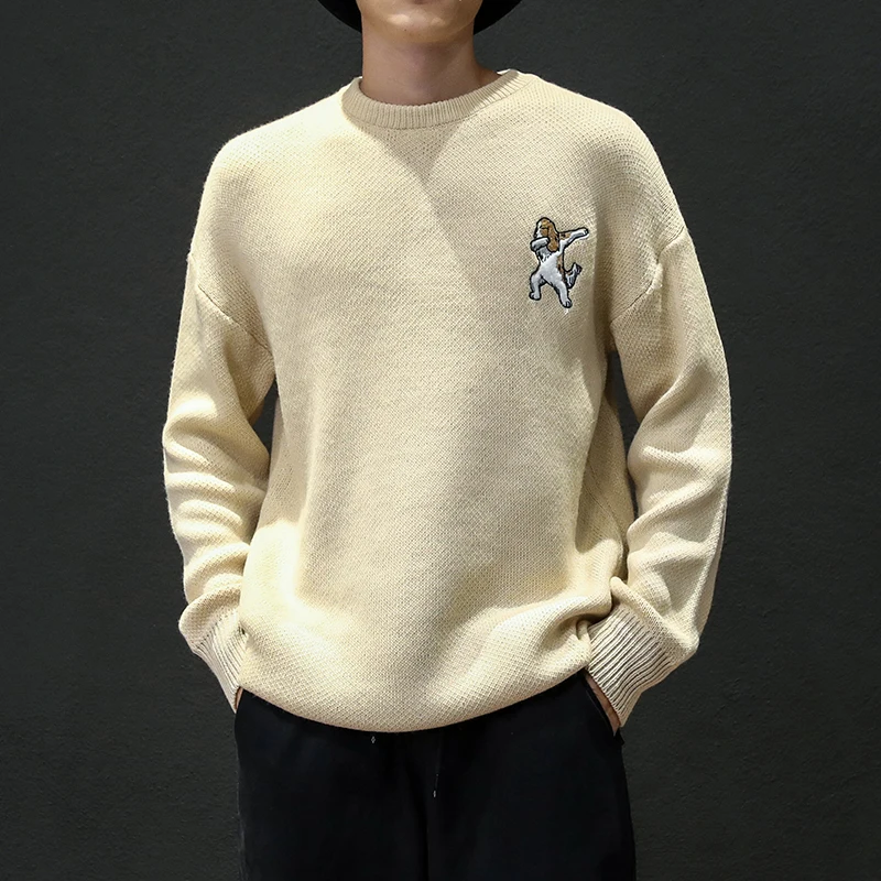 Sweater Men 2019 Brand Fashion Puppy Pullover Sweater Male O-Neck Solid Slim Fit Knitting Mens Sweaters Man Pullover 5XL m6069