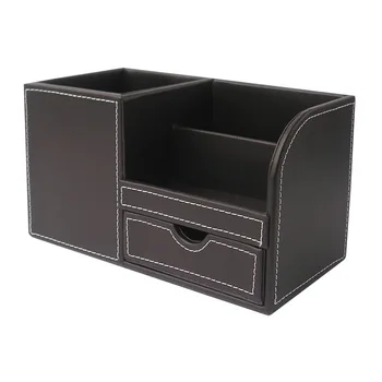 

1pcs office pen holder multifunctional storage box leather business office supplies cosmetic storage box desktop coffee color