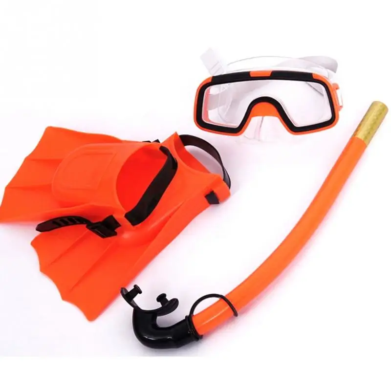 Детская безопасная маска для подводного плавания+ трубка, комплект для ласт, ПВХ, высокое качество, набор для плавания, водные виды спорта для детей - Цвет: Оранжевый