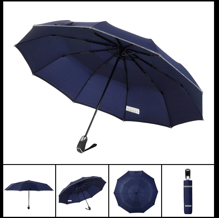 Leodauknow сильный ветер зонтик Автоматическая Ветрозащитный 10 ребер Светоотражающие двойной Слои зонты от дождя Для мужчин Для женщин Гольф Guarda Chuva