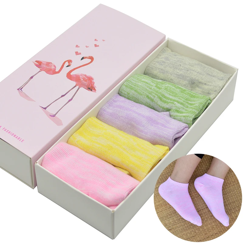 

5 Pair/set Retro Solid Color Cotton Women Short Casual Socks Candy Color Women Summer Short Ankle Socks with Gift Box