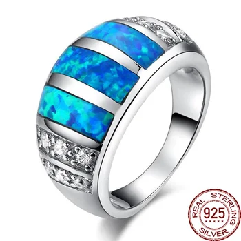 

Aceworks Blue Opals Gem Material 100% Real 925 Sterling Silver Rings Nature Stone Noble Design Jewelry Refinement Gift RN2407