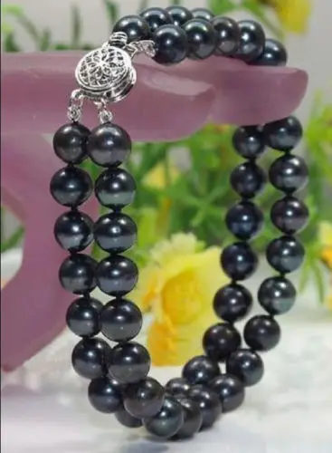 

Fine 2 STRANDS 9-10MM SOUTH SEA BLACK PEARL BRACELET 7.5-8 INCH^^^@^Noble style Natural Fine jewe SHIPPING 5.25