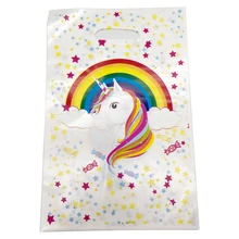 Unicorn Theme Plastic Girls Favors Gifts Bags Baby Shower Party Loot Bags Decorate Happy Birthday Party Supplies 10pcs/pack