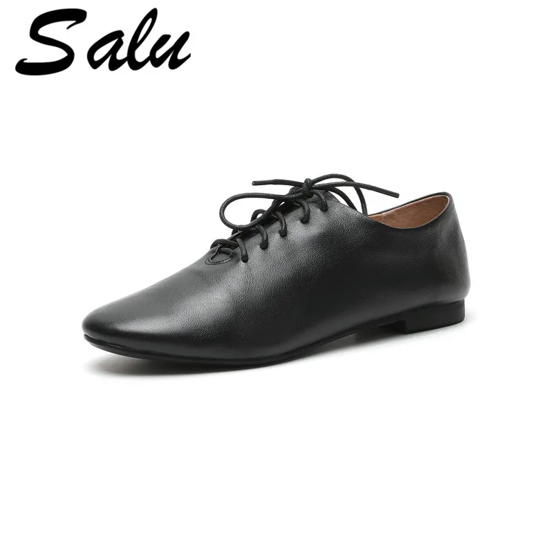 Taille Gratuite Bout Talons 39 Noir Chaussures Beige Rond Bas Livraison Printemps 40 Véritable En Femme Cuir Robe automne Pompes noir Salu fqUwdxAf