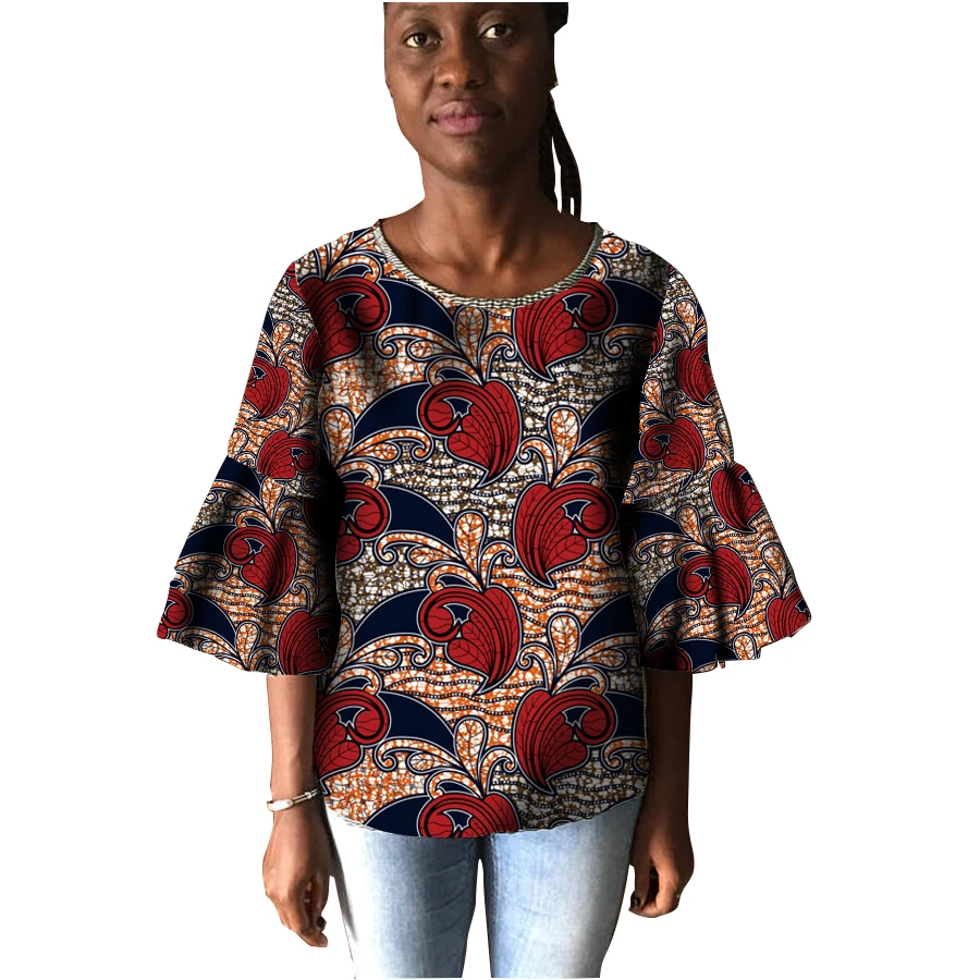 Buy African Print Fashion Flare Sleeve Women Tops