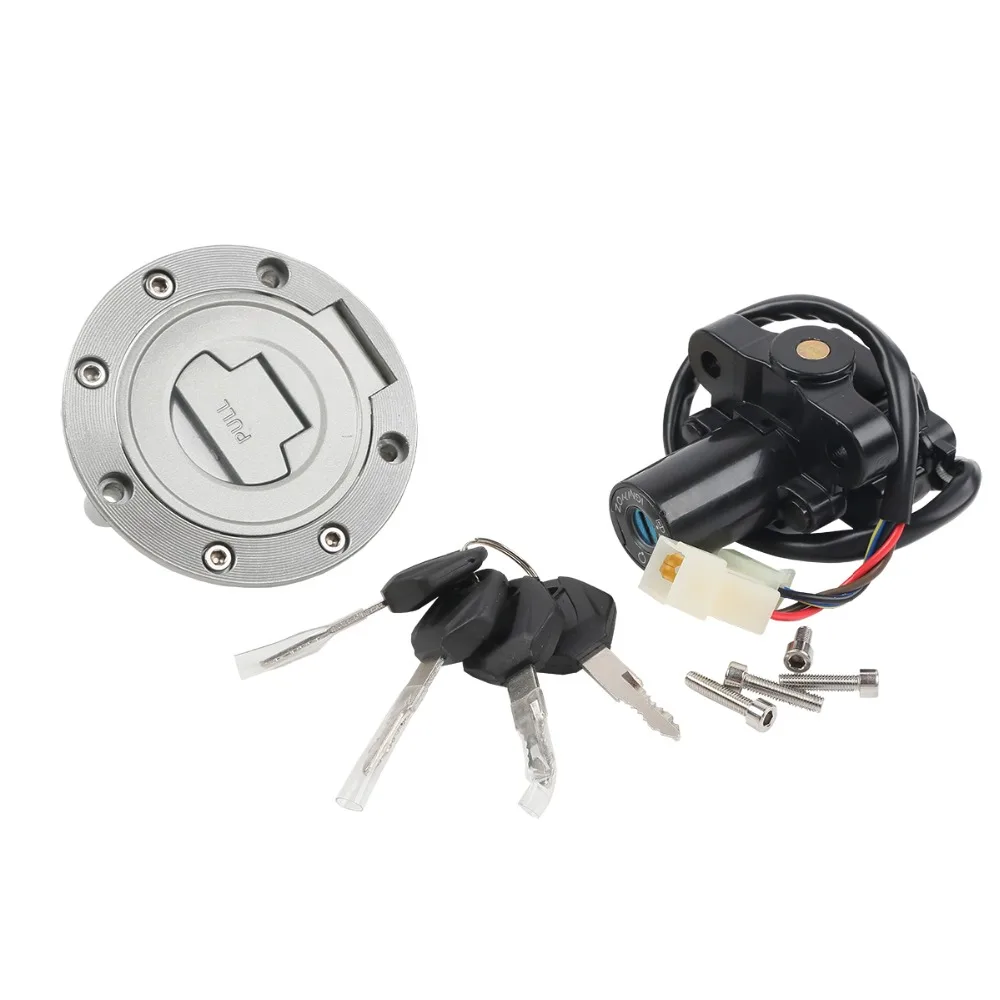 Motorcycle Metal Fuel Gas Tank Cap Cover Lock + Ignition Switch Lock Set For Yamaha YZF R6 2006