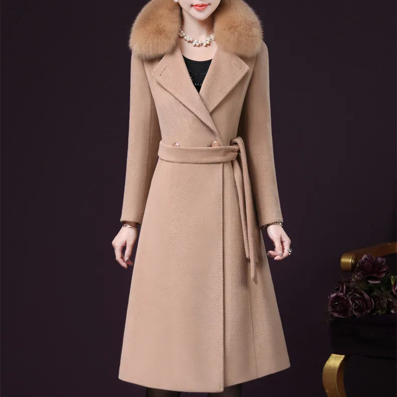 Chaud bleu Faux Femmes Manteaux Poches Hiver Noir 2018 De Fourrure Automne rose Épais Plus Grand La Col Taille Renard camel bourgogne Laine Red qEUEfvxOw4
