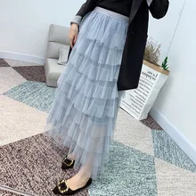 Весна, Новое поступление, Корейская Милая многослойная юбка феи, Faldas Largas Elegantes, Женская юбка из тюля, длинные белые юбки