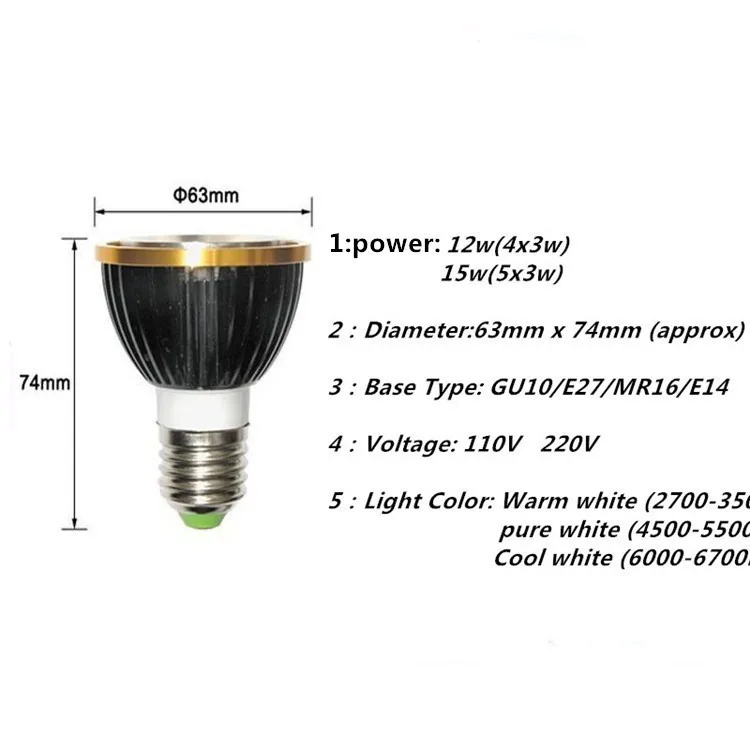 6 шт. Светодиодные лампы E27 GU10 разъем PAR20 5 Вт лампы переменного тока 220 В 110 В теплый белый 3000 К 4000 К 6500 К красный цвет зеленый, синий желтый