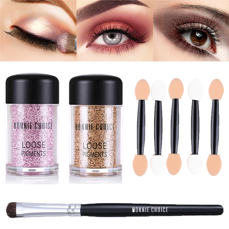 

BONNIE CHOICE Metallic Glitter Eyeshadow Loose Powder Makeup Brush Shimmer Colorful Pigment Face Highlighter Cosmetic Make Up