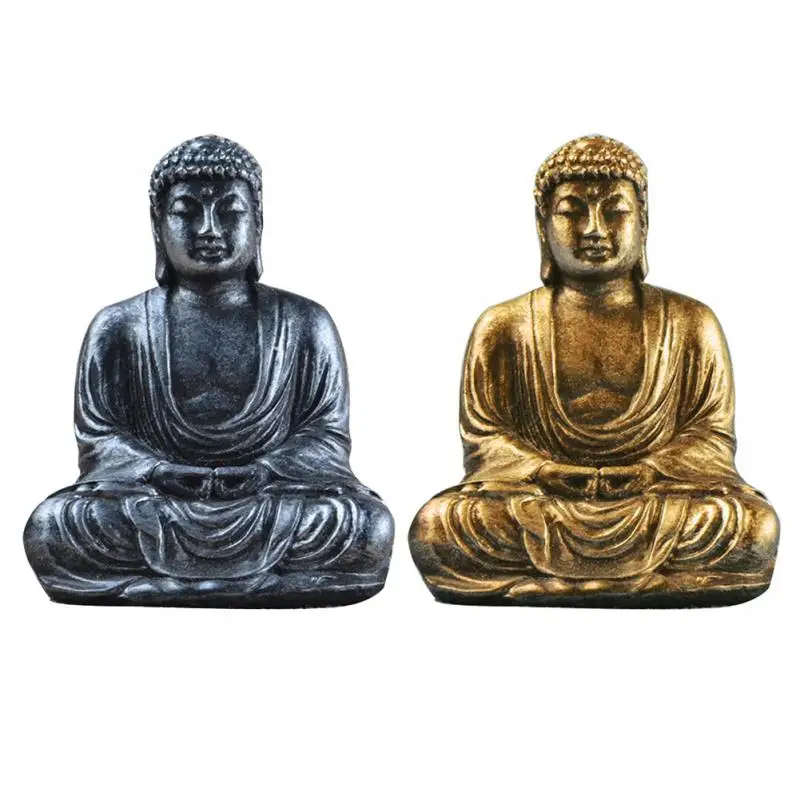 Мини смолы цвета: золотистый, серебристый скульптура Будды, статуя, античная Стиль ручная работа Декор для дома орнамент Feng Shui