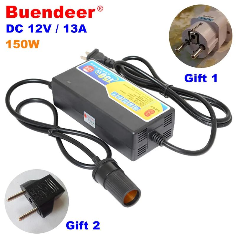 

Buendeer 150W Power Converter AC 220V(110~240V) input DC 12V 13A output Adapter Car Power Cigarette lighter Transformer EU plug