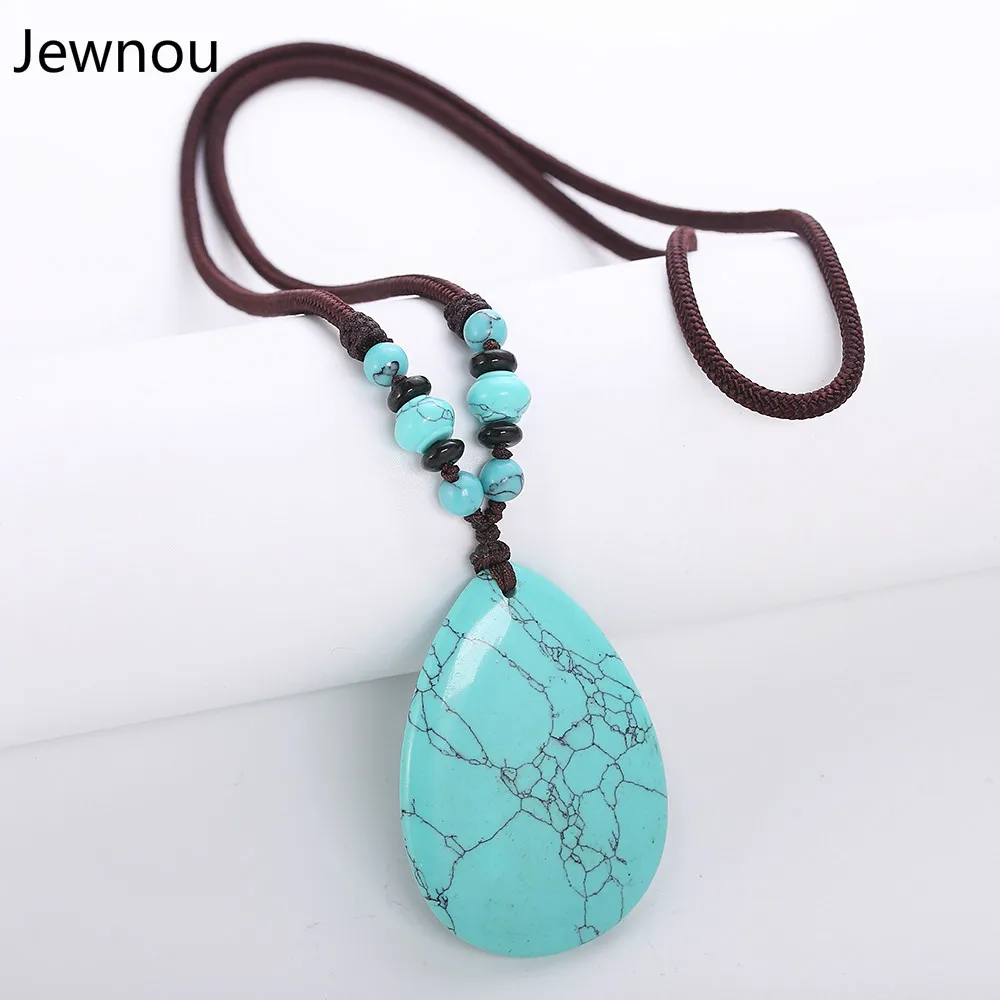 

Jewnou Turquoise Necklace Crystal Emerald Chain Women Statement Jewelry Personality Natural Stone Exquisite Gift Damskie Coeur