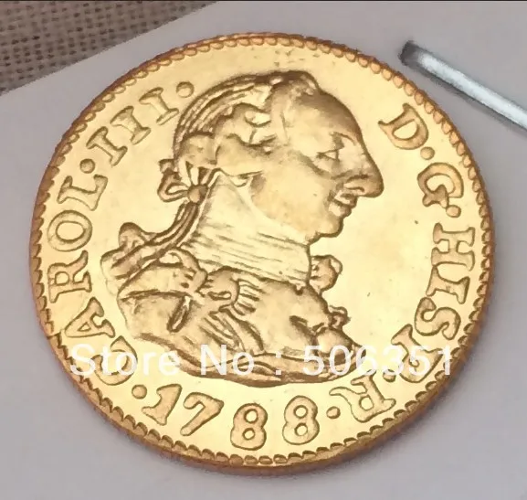 24K-Gold покрытием!$1 Золотая монета! 1788 испанский Золотой 1/2 ESCUDOS DOUBLOON