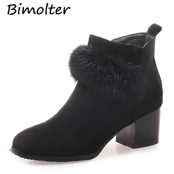 

Bimolter New Winter Warm Short Snow Boots Rabbit Fur Women Ankle Boots Zipper High Heels Female Casual Comfortable Shoes PAEA072