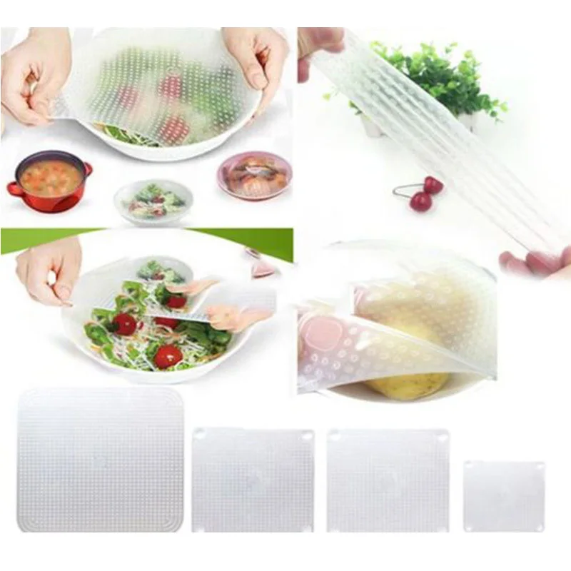 Clear Reusable Silicone Fresh Keeping Saran Wrap Kitchen Tools Food