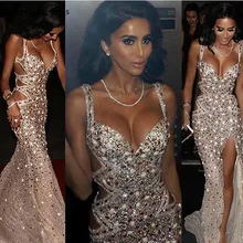 Роскошные вечерние платья в стиле русалки, кристаллы, бисер, Сплит, официальная Женская праздничная одежда, вечерние платья знаменитостей размера плюс, на заказ
