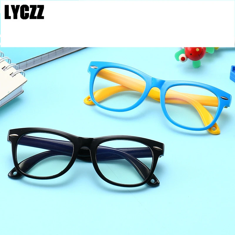 LYCZZ силиконовые детские прозрачные анти Синие лучи очки для девочек и мальчиков мягкие гибкие оправы для очков детские защитные оптические