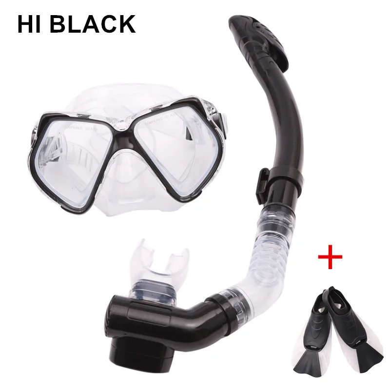 Полный сухой Силиконовые Плавание гель дайвинг очки маска + трубка + ласты, подводное плавание комплектов оборудования маска для