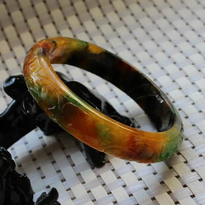 

A937 Chinese Hand-carved Brown Green stoneite stone Gems Bracelet Bangle 60mm
