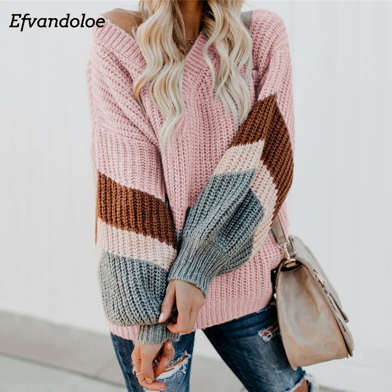 Efvandoloe V образным вырезом осенний пуловер женский свитер зимний pull femme женская одежда джемпер