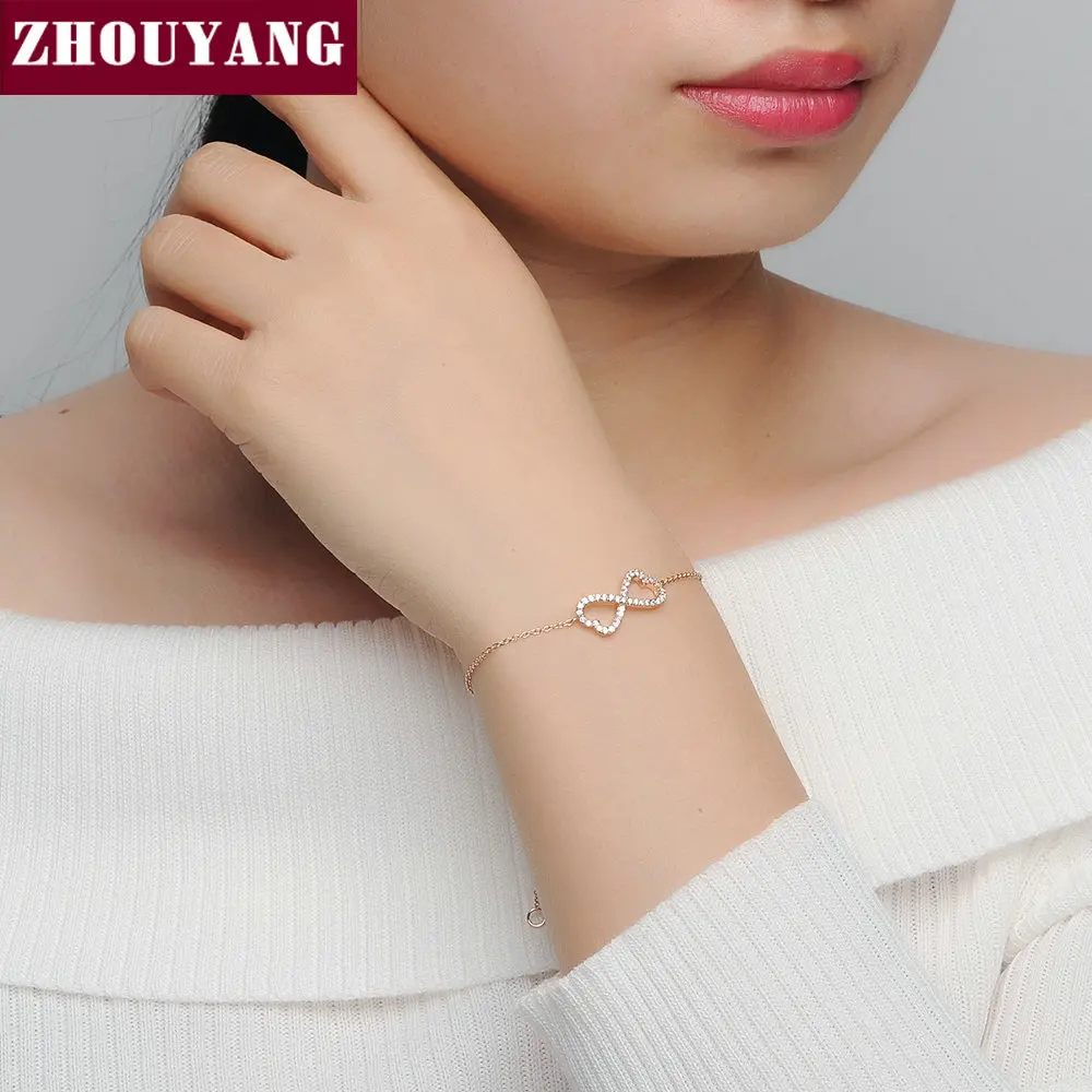ZHOUYANG серебряный браслет с бантом и кристаллами, модные ювелирные изделия с австрийскими кристаллами для женщин, подарок ZYH105