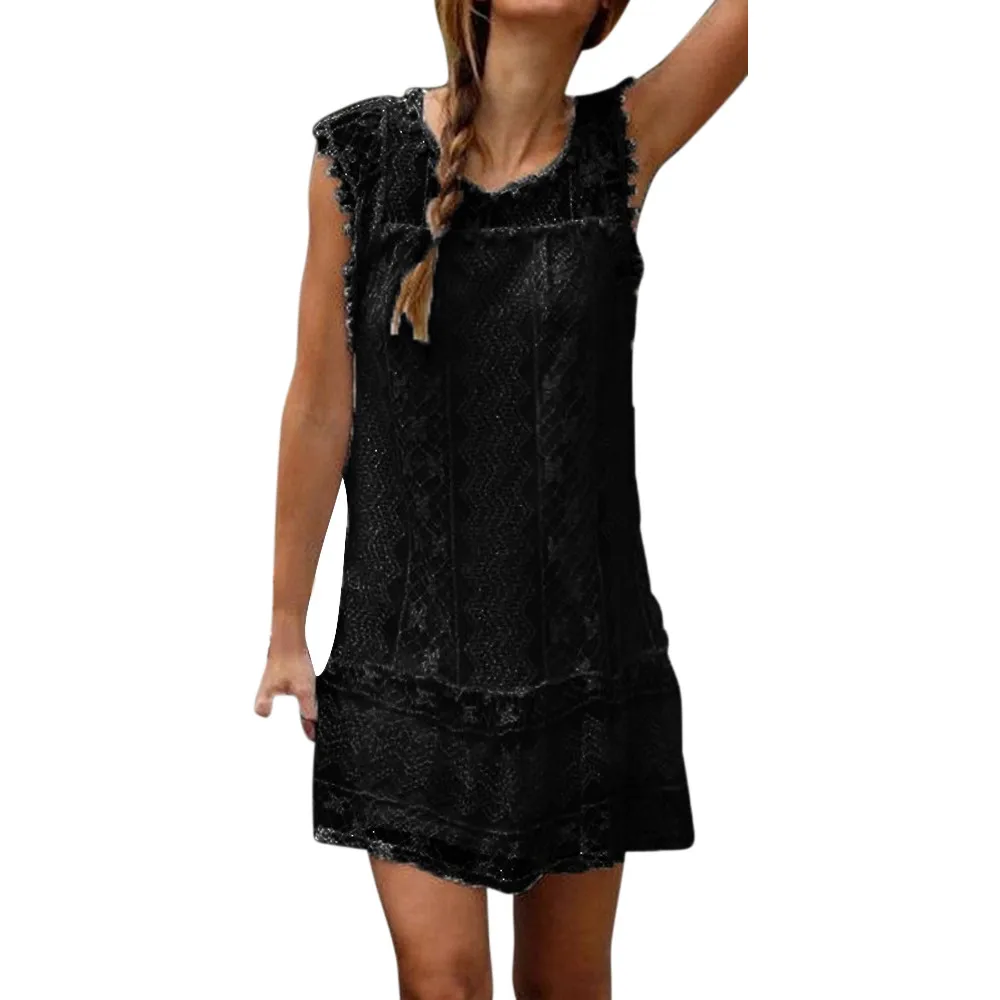 

Dress Women Summer Dress 2019 Casual Lace Sleeveless Beach Short Tassel O-neck Fashion Black Sexy Dresses vestidos verano -30