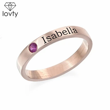 

lovty Personalized Birthstone Ring 925 Silver Rings Engraved Name Jewelry Custom Any Size Rings Women Gift Finger Accessories
