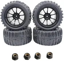 4 Unids RC Coche de Goma Neumáticos y Borde de la Rueda Hexagonal de 12mm Para 1/10 monster hsp brontosaurus 94111 volcán epx redcat exceed infinito neumáticos