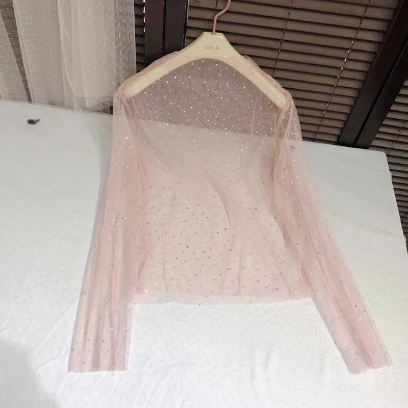 

4 Colors spring turtleneck perspectivity hollow out sexy black lace shirts women long sleeve blouses womens (Q8029)