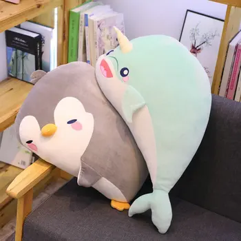 

Super Soft Narwhal Penguin Shark seal Unicorn Sea Animals Plush Fish Sofa Decor Cushion Hug Pillow for Girl Birthday present