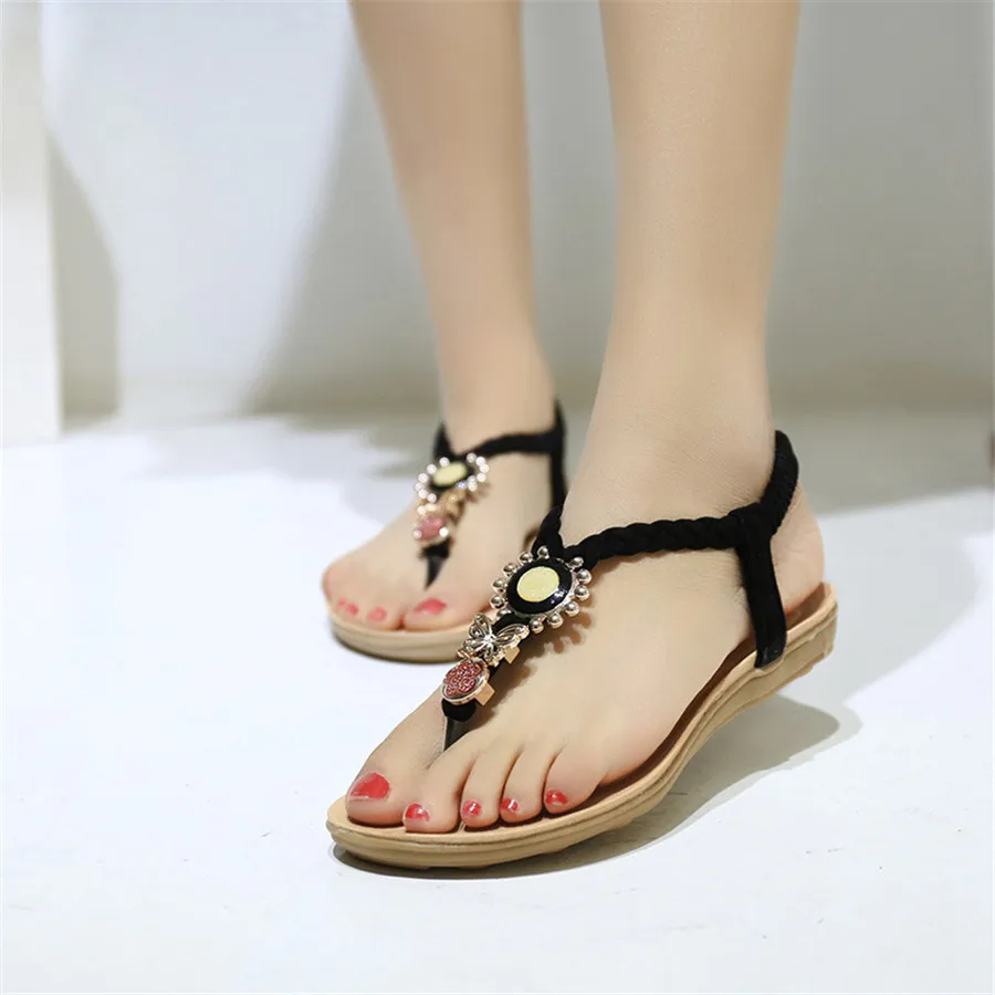 Summer Women Bohemian Beaded Flat Sandals Women's Flats Casual Shoes ...