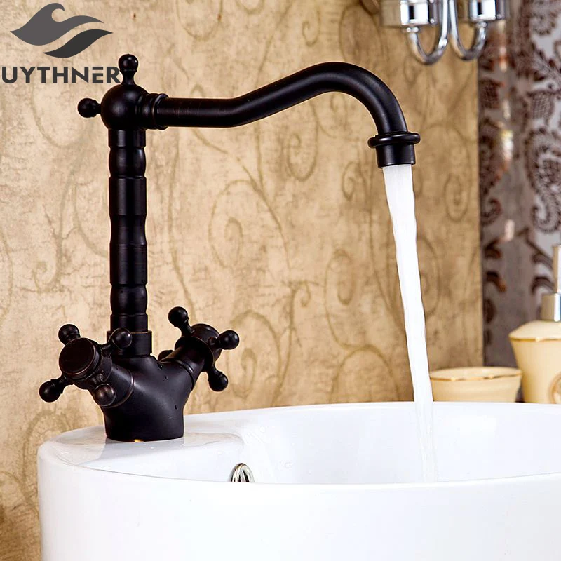 

Newly Oil Rubbed Bronze Bathroom Basin Faucet Dragon Head Sink Mixer Tap Dual Handles Single Hole