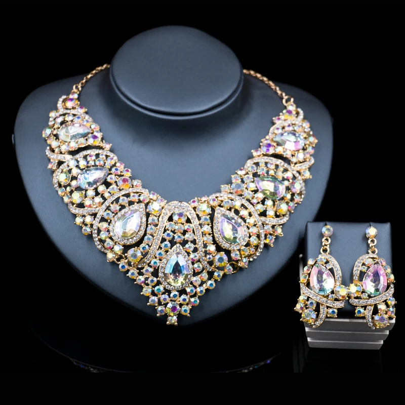 Günstig Lan palace neueste afrikanische perlen für hochzeit gold farbe rot schmuck sets halskette und ohrringe sechs farben kostenloser versand