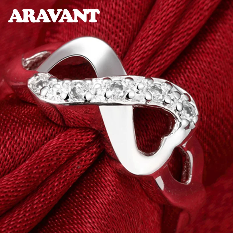 

Fashion 925 Silver Jewelry Ring Zircon Heart 8 Shape Finger Rings For Women Valentine'S Day Gifts