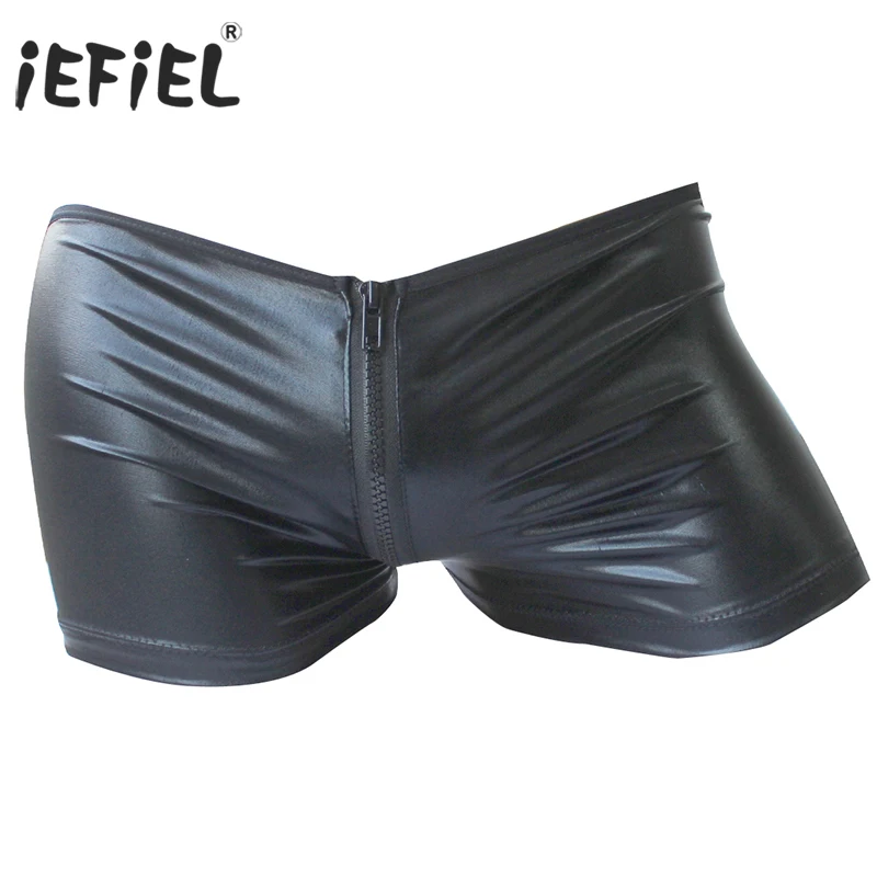 iEFiEL Black Sexy Men's Patent Leather With Zipper Underwear Boxer