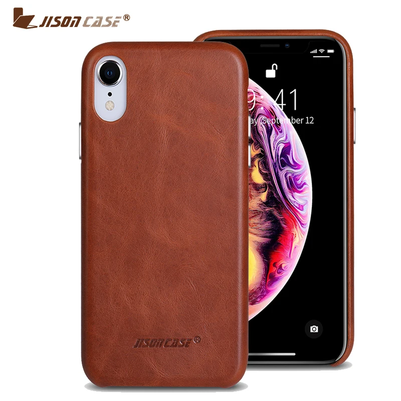 Jisoncase Phone Case for iPhone XR Genuine Leather Protective Cover for iPhone XR 6.1 inch ...