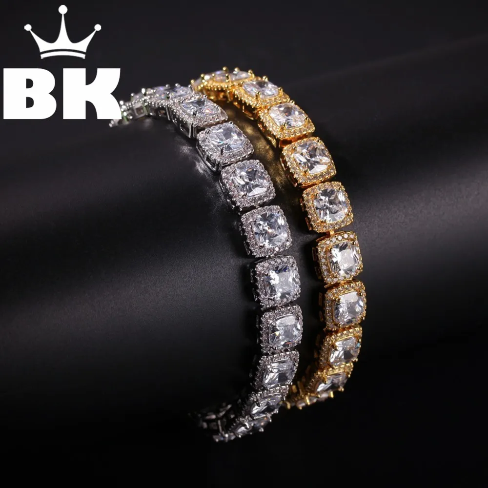 Браслет THE BLING Charm Iced большой квадратный кубический цирконий хип-хоп золотой