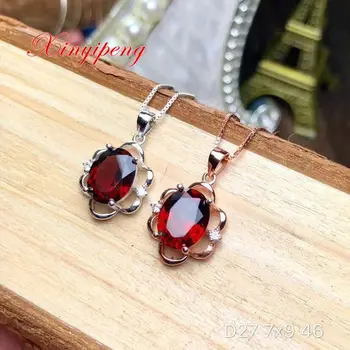 

Xin yi peng 925 silver inlaid natural garnet pendants Women necklace fashion
