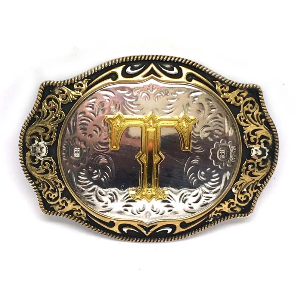 

Western Men's jeans belt buckle silver gold zinc alloy belt buckle 26 Letters last name high-grade retro pattern